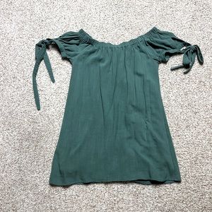 Off the shoulder green mini dress